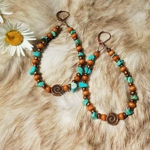 Handmade turquoise flexible hoop boho earrings